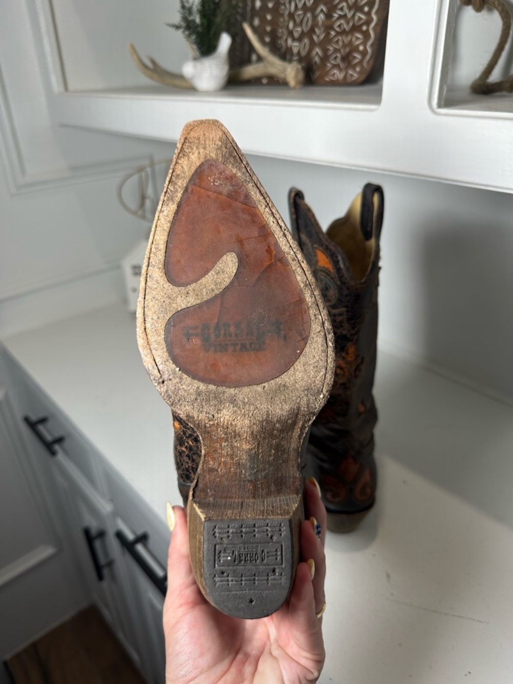 Corral Boots Lizard Inlay Cowboy Womens 8.5M Distressed Brown Leather Western - Picture 8 of 9